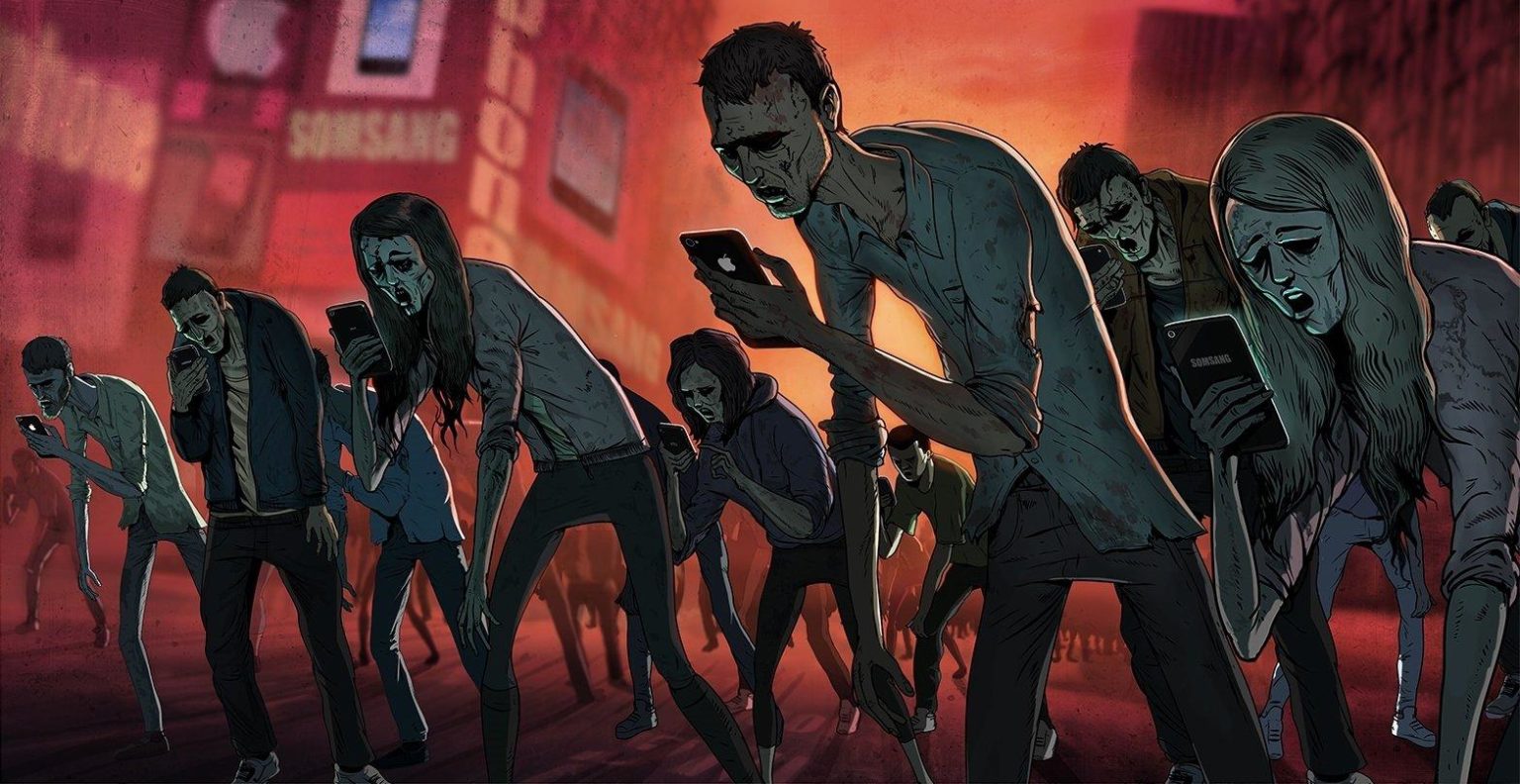 Ilustración zombis con móvil